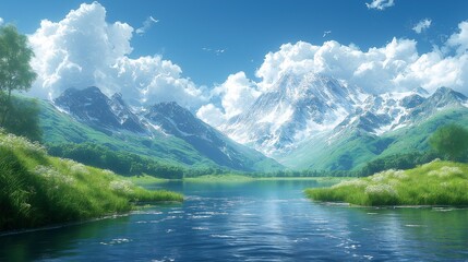 Fototapeta premium Serene Mountain Lake Reflecting Blue Sky