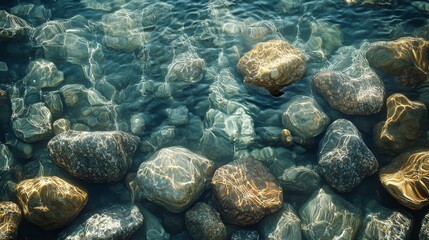 Obraz premium Sunlit Riverbed With Smooth, Multi-Colored Stones