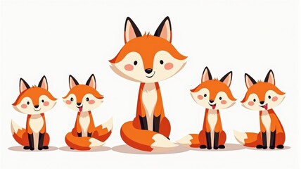 Cute Cartoon Fox Family - Adorable Foxes Illustration for Children's Books and Educational Materials
