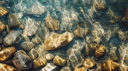 Sunlit Riverbed with Smooth River Rocks