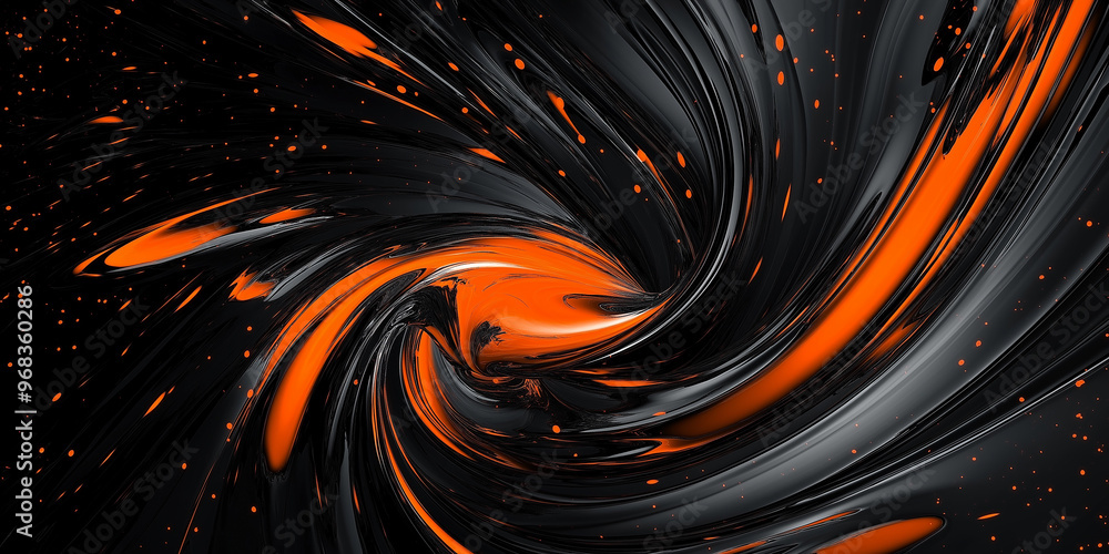 Wall mural Orange and black paint swirling and mixing creating abstract pattern