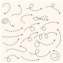 Curved dotted arrow With illustration style doodle and line art