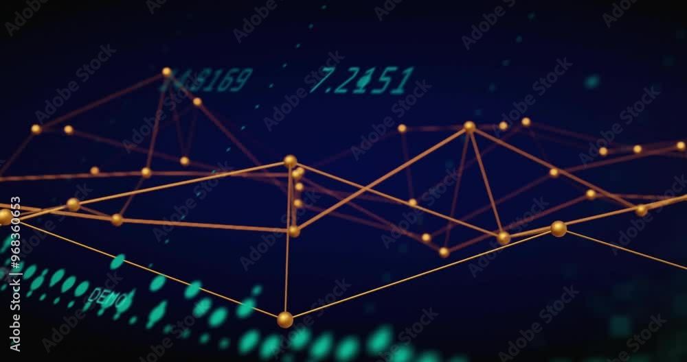 Poster animation of yellow connections over data processing and diagram