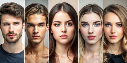 Fototapeta premium Fair-skinned individuals with light eyes and straight or wavy hair are showcased in lively poses and backgrounds,
