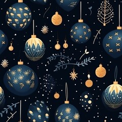 Seamless pattern of Christmas toys in different colors, on a dark background. Retro style for greeting cards, wrapping paper
