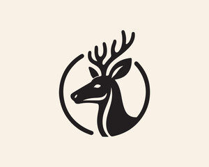 Deer head icon symbol vector illustration. Deer silhouette logo black and white. Deer logo vector template.