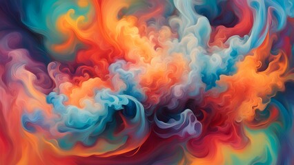 Fototapeta premium Abstract swirling vibrant colors with shades of orange, red, yellow, blue, and purple.