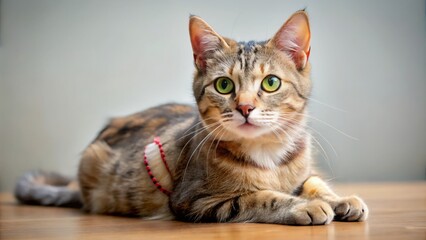 Obraz premium Fresh stitches crisscrossed the cat's fleshy terrain, white threads weaving a soothing pattern to mend the torn skin's