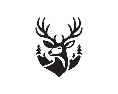 Deer head icon symbol vector illustration. Deer silhouette logo black and white. Deer logo vector template.
