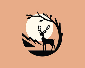 Deer logo vector template. Deer icon symbol vector illustration. Deer silhouette logo black and white.