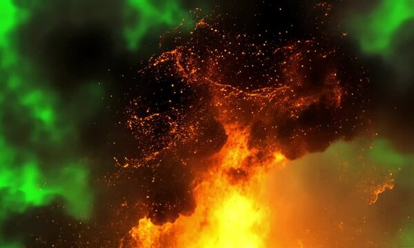 The effect of burning flames on a green background
