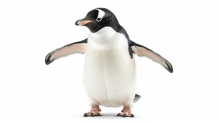 A penguin is standing on a white background