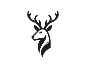 Fototapeta premium Deer logo vector template. Deer head icon symbol vector illustration. Deer silhouette logo black and white.
