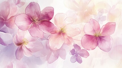 Watercolor Painting of Delicate Pink Flowers with Soft Background