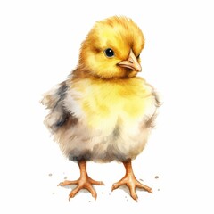 Obraz premium Watercolor Yellow Chick Illustration - Adorable Baby Chicken Art for Kids, Nursery Decor, Easter Cards