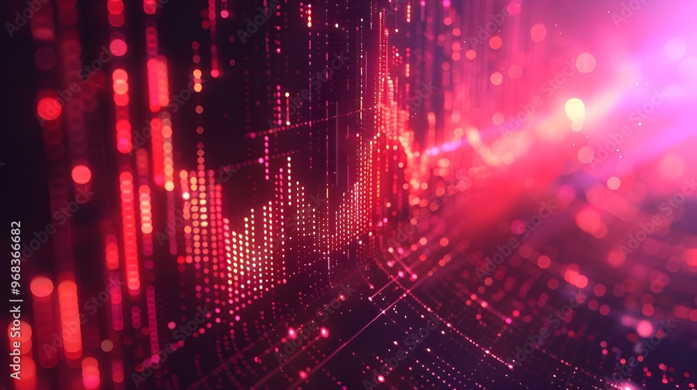 Poster 3d illustration of abstract digital background with glowing particles and depth of field - generated
