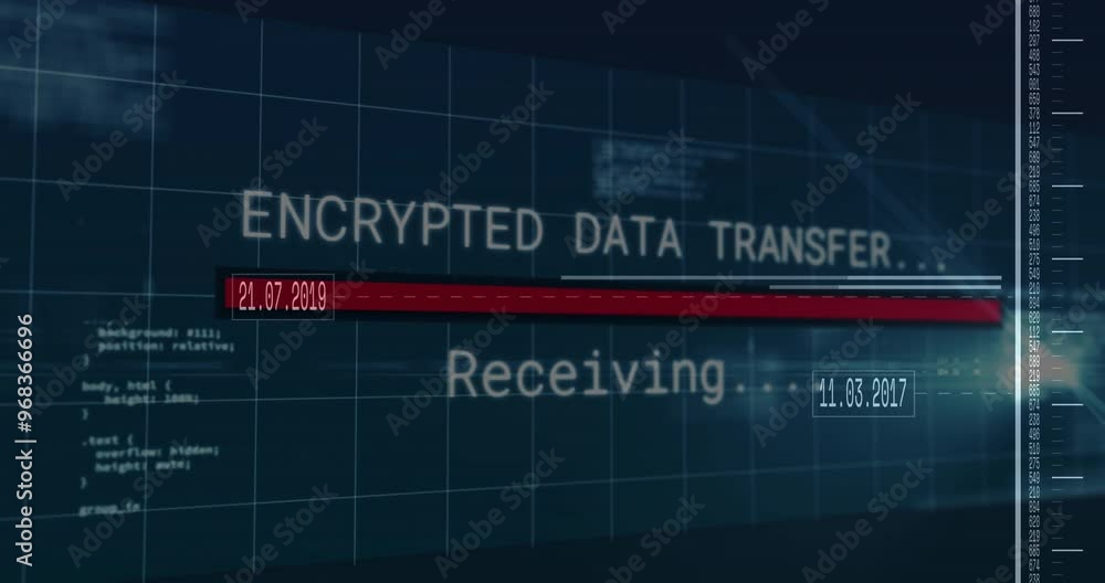 Poster animation of data processing and diagram over blue background