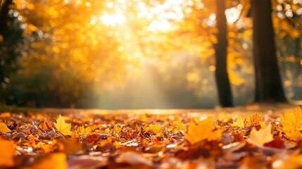Golden Autumn Leaves on a Forest Floor