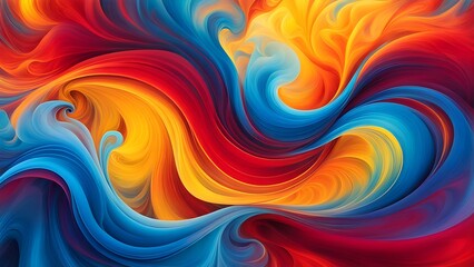 Abstract swirl of red, yellow and blue colors.