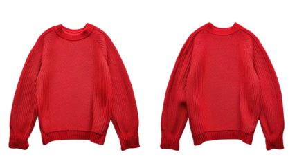 Red sweater front and back on transparent background