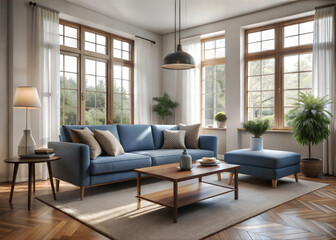 Fototapeta premium A cozy minimalist living room with a neutral color