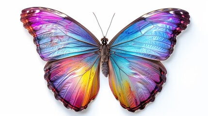 A colorful butterfly with a blue and yellow wing
