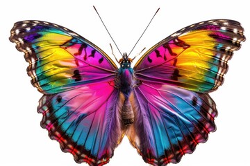 Obraz premium A colorful butterfly with a rainbow pattern on its wings