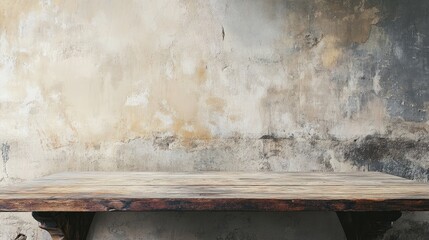Rustic Wooden Tabletop with Grunge Concrete Wall Background for Product Display and Design Inspiration