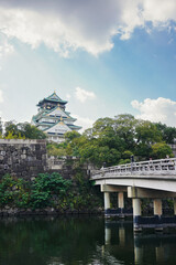 Osaka Castle park with bridge and moat