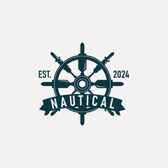Ship Rudder Logo, Elegant Nautical Maritime Vector Simple Minimalist Design Ocean Sailing Ship