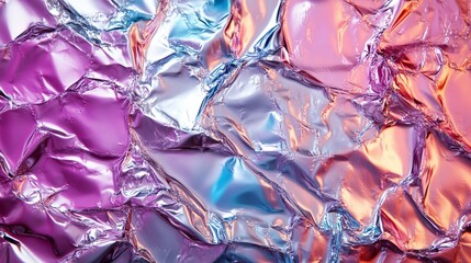 Abstract Crinkled Foil in Iridescent Pink, Blue, and Orange