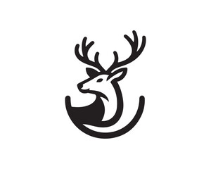 Deer logo vector template. Deer head icon symbol vector illustration. Deer silhouette logo black and white.

