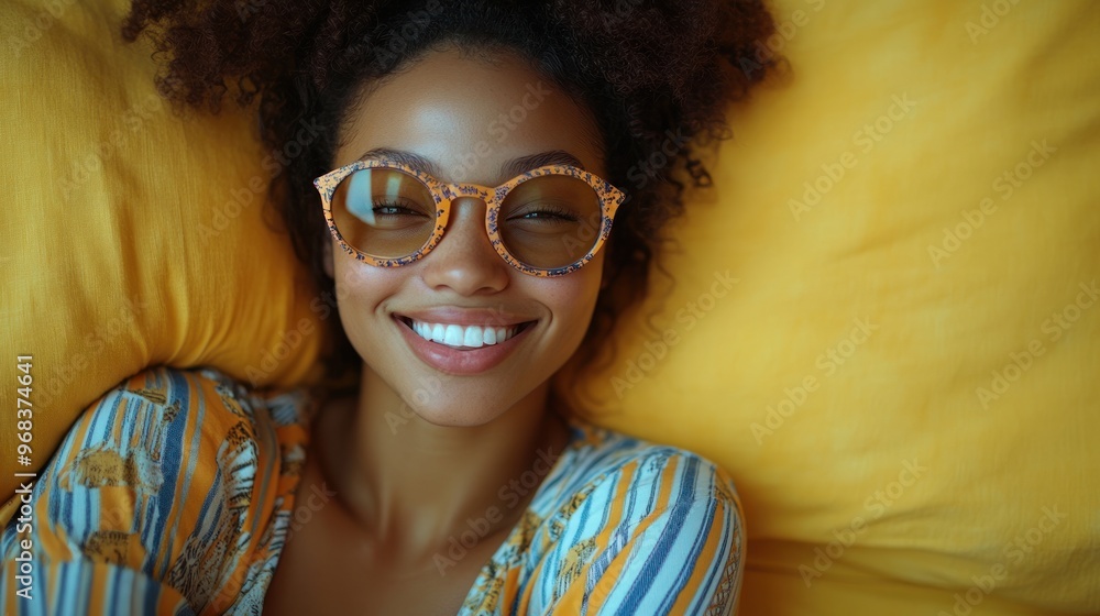 Wall mural smiling woman in sunglasses