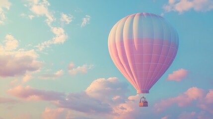 Fototapeta premium A pastel-hued hot air balloon floating gently above the countryside.