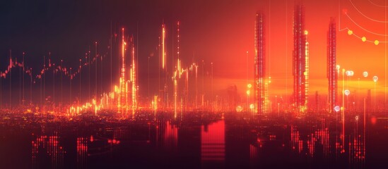 Fototapeta premium Cyberpunk Cityscape with Red and Orange Glow