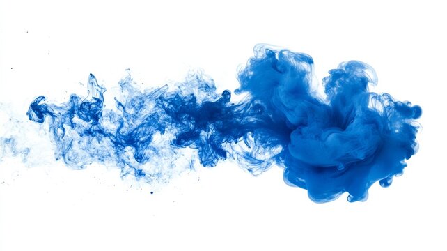 Blue ink swirling in water on white background, abstract art. Creative fluid dynamics concept