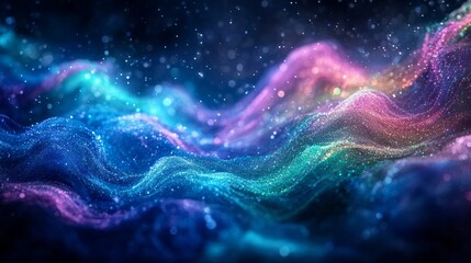 Abstract Glittering Waves in Blue, Green, and Pink Hues