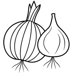 onions garlic leeks vegetables outline coloring book page line art illustration digital drawing