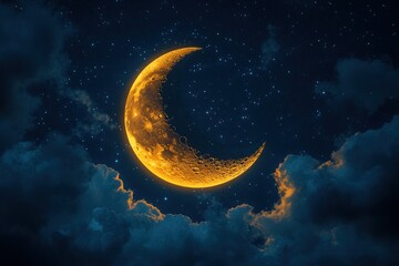 Crescent Moon in a Starry Sky