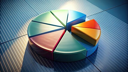 A detailed view of a pie chart with 3D effects and shadows, illustrating business data with a modern and dynamic look.