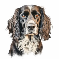 Realistic Illustration of a Brown and White Dog with Floppy Ears, Pet Portrait
