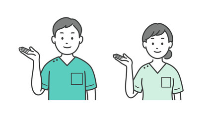 案内をする歯科医男女の上半身イラスト