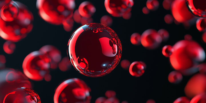 Red bubbles floating on a dark background: a microscopic view