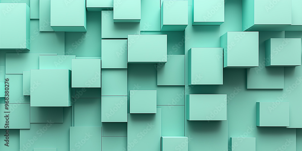 Poster abstract background with turquoise cubes creating relief pattern