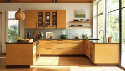 Eco-friendly modern kitchen with bamboo and recycled materials 4. Generative AI