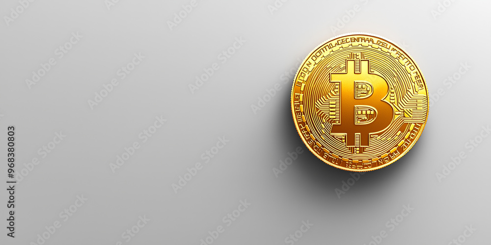Poster bitcoin cryptocurrency coin floating over white background