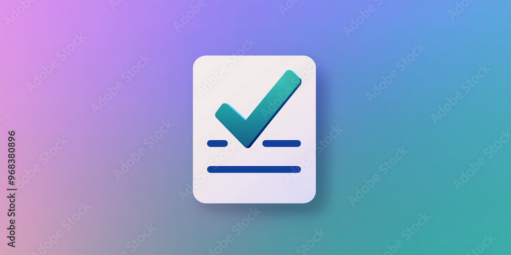 Poster checkmark icon hovering over document on gradient background