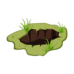mine pit cartoon. hollow depression, sinkhole well, ditch burrow mine pit sign. isolated symbol vector illustration