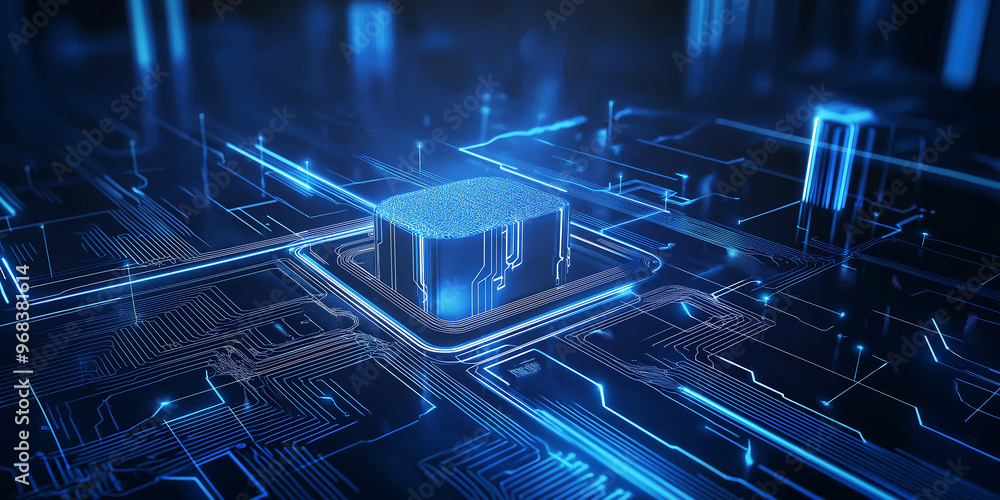 Leinwandbilder Cpu processing data with futuristic blue lights - artificial intelligence concept