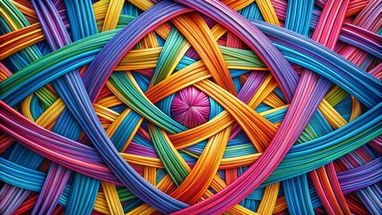 Vibrant patterns emerge from the fusion of interwoven lines and shapes, as colors engage in a captivating dance